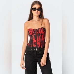 Edikted Aly Mesh Corset Top Red